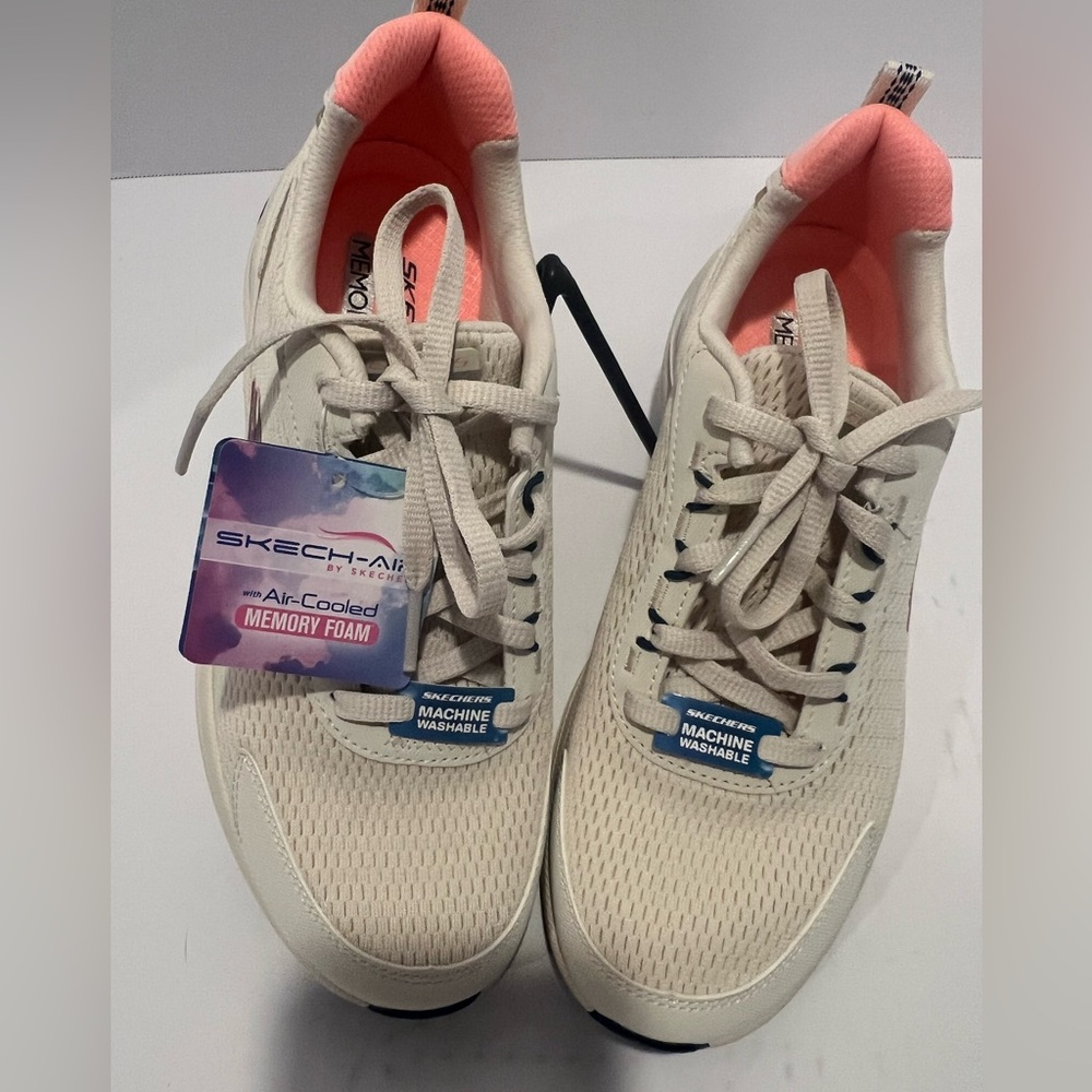 Skechers Women's Beige & Coral Skech-Air Walking Sneakers ‘Machine Washable’ NWT - Picture 3 of 16